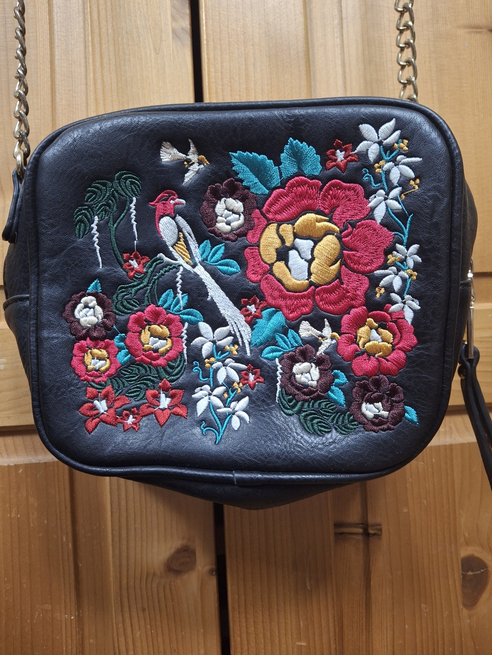 Embroidered Black Floral Crossbody Bag